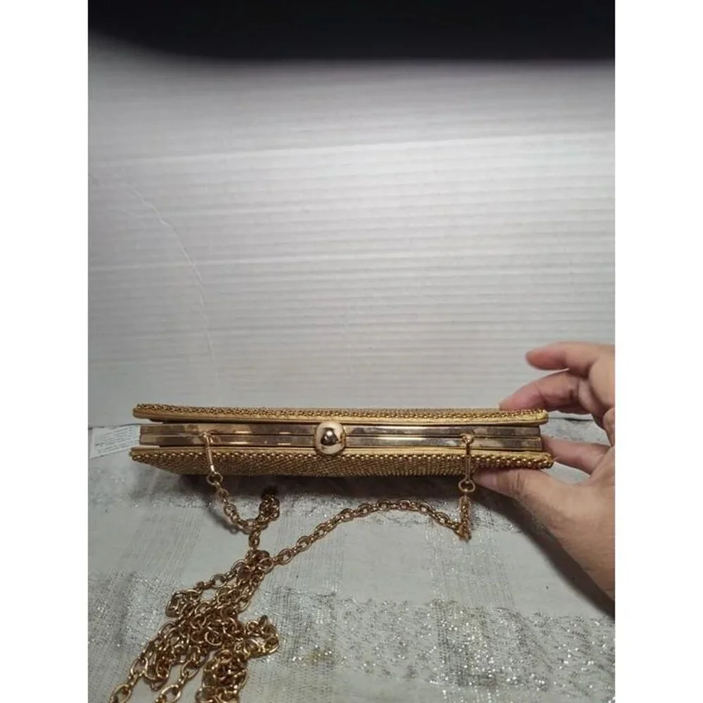 Vintage Retro Caziar Chainmail Clutch Bag Matte Gold‎ With Clasp Chain Strap